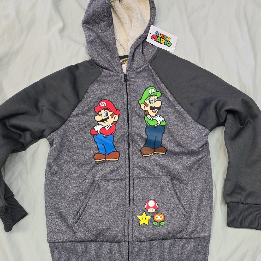 Nintendo Super Mario Kids Hoodie - Gray with Red and Green Accents